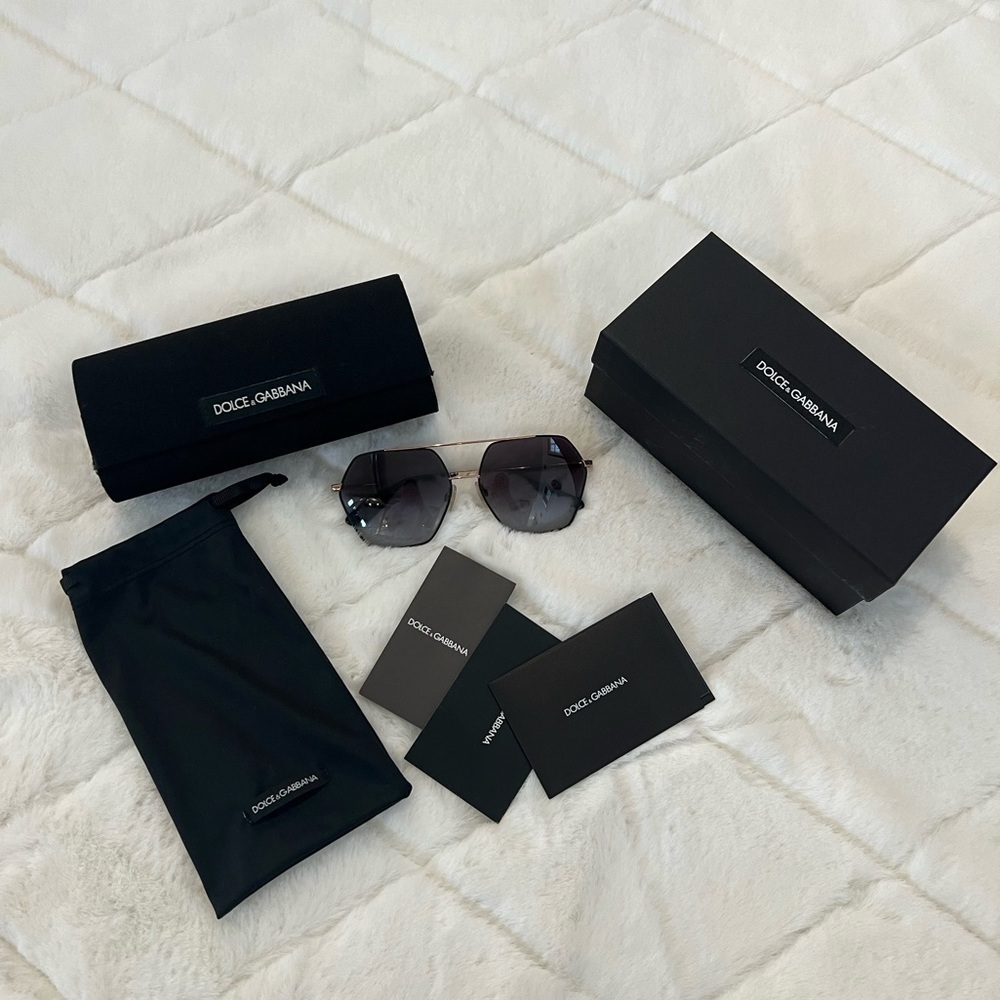Dolce & Gabbana DG2157 Gold Aviator Polarized Polygon Sunglasses Black - Picture 2 of 15